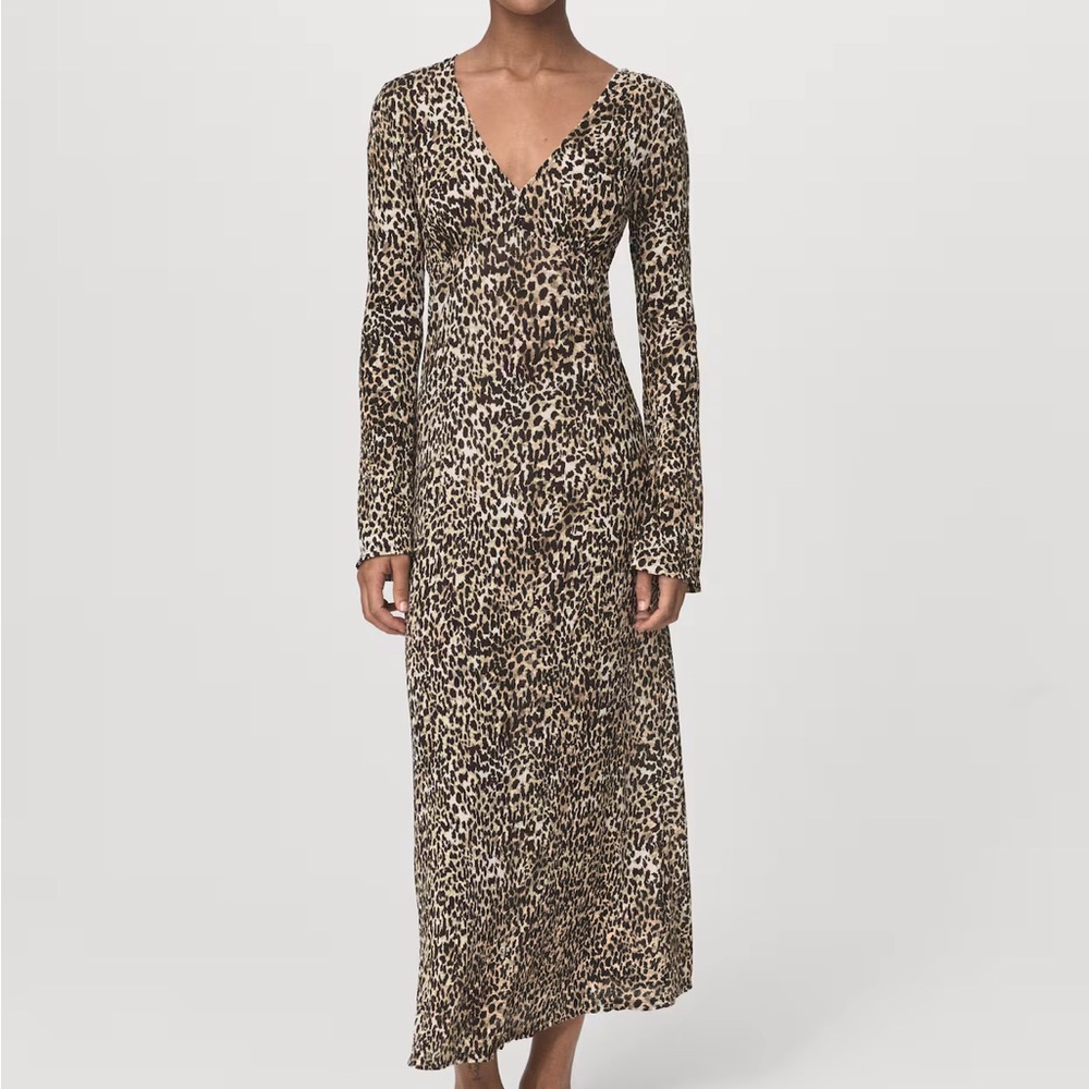 MANGO | Leopard Print Long Sleeve Maxi Dress | Size: Small (4)